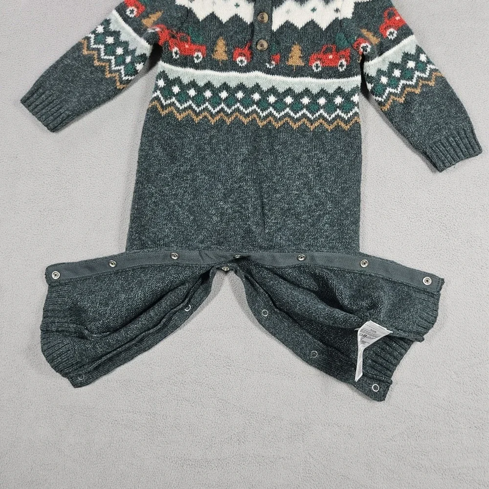 Old Navy SoSoft Sweater-Knit Henley One-Piece Baby 6-12 Months Trucks Christmas